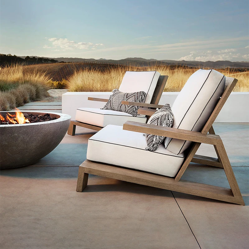 

Customized aluminum teak outdoor leisure sofa, high-end homestay, outdoor courtyard, open-air terrace, balcony, single sofa