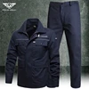 Summer Cargo Work Suit Men Thin Multiple Pockets Shirts Jacket + Trousers Tactical Military Cotton Breathable Cotton 2pcs Sets 1
