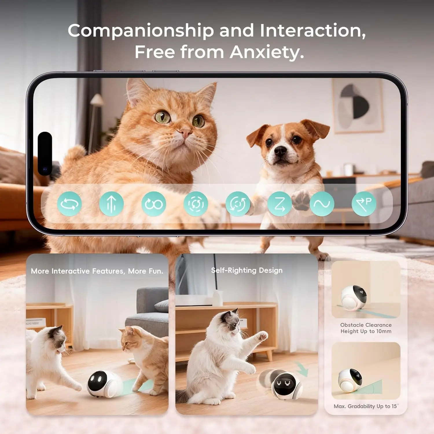 Telecamera robot per animali domestici | Mobile per interni con ricarica automatica, audio bidirezionale, visione notturna, controllo intelligente dell'app, gatti/cani/neonati/anziani - immagine 2
