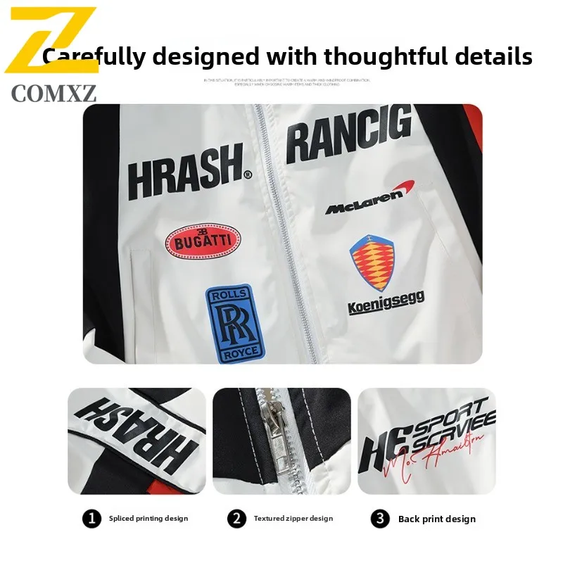 Men's Vintage Baseball Biker Jacket Racing Style PU Leather Coat Waterproof Windproof Loose Motorcycle Outerwear Fit Spring Fall