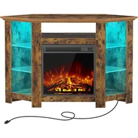 Fireplace Corner TV Stand, 47 Inch TV Stand with Power Outlets and LED Lights, Rustic TV Console, Entertainment Center Living 1