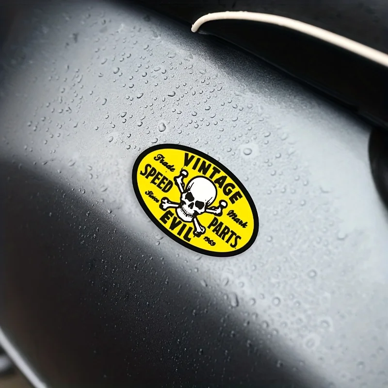 Yellow & Black Vintage Skull Crossbones Stickers, Waterproof Vinyl Decals for Car Motorcycle Helmet