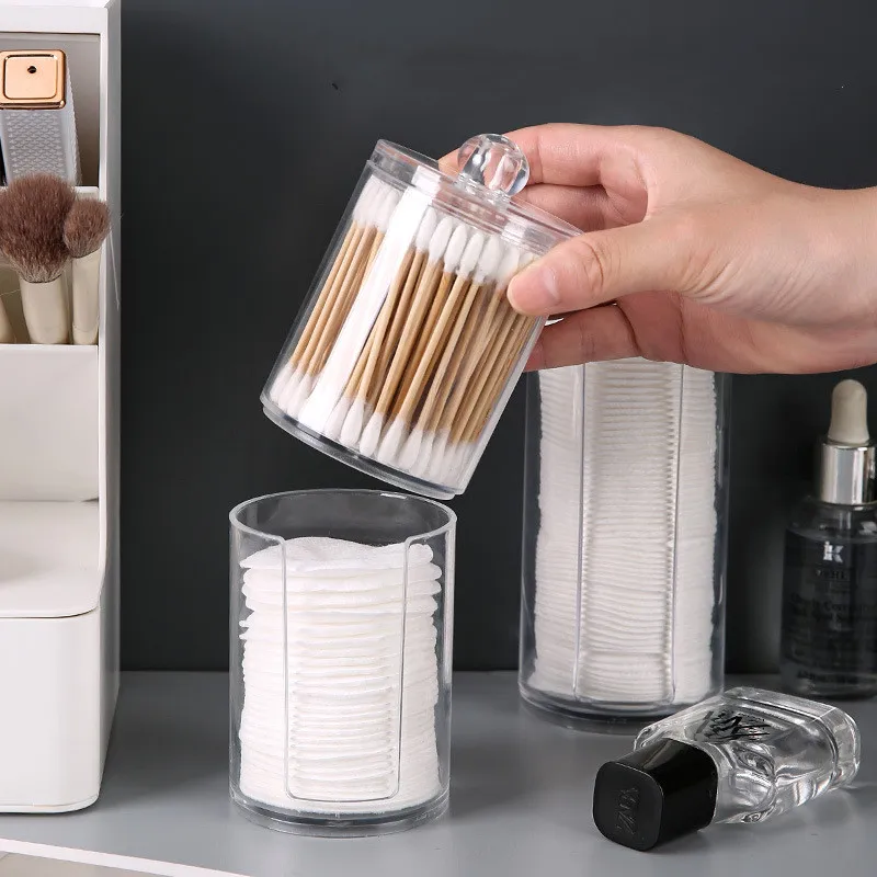 Transparent Cotton Swab Storage Box Makeup Organizer Acrylic Storage Box Cotton Swab Cosmetic Box Bathroom Bedroom Storage 3