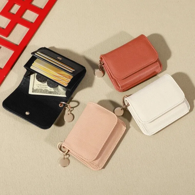 Vintage Solid Color Short Wallet Portable Bifold Coin Purse Women's Credit Card Holder