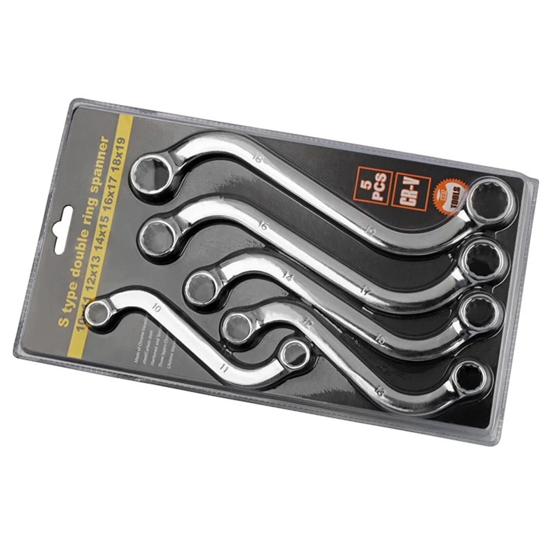 

5x/Set 10mm to 19mm S-Shaped Wrench Set Practical Double 12 Point Box Ends S-Style Spanner Repair Tool for Confined Area