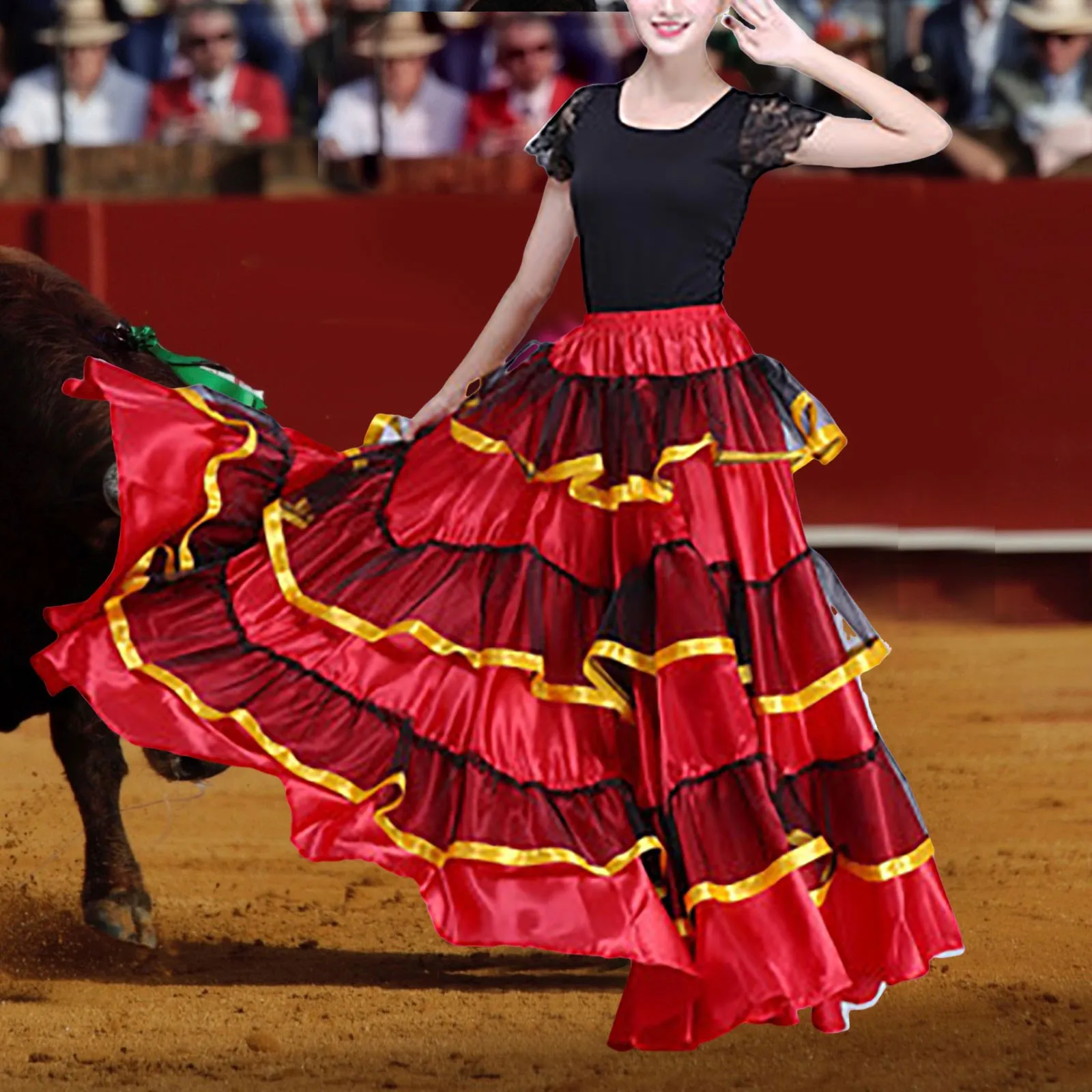 Baokuan Jupe De Danse Folklorique Pour Femmes, Flamenco Espagnol Coloré, Grande Balançoire, Jupes Longues, Costume De Spectacle De Danse Folklorique