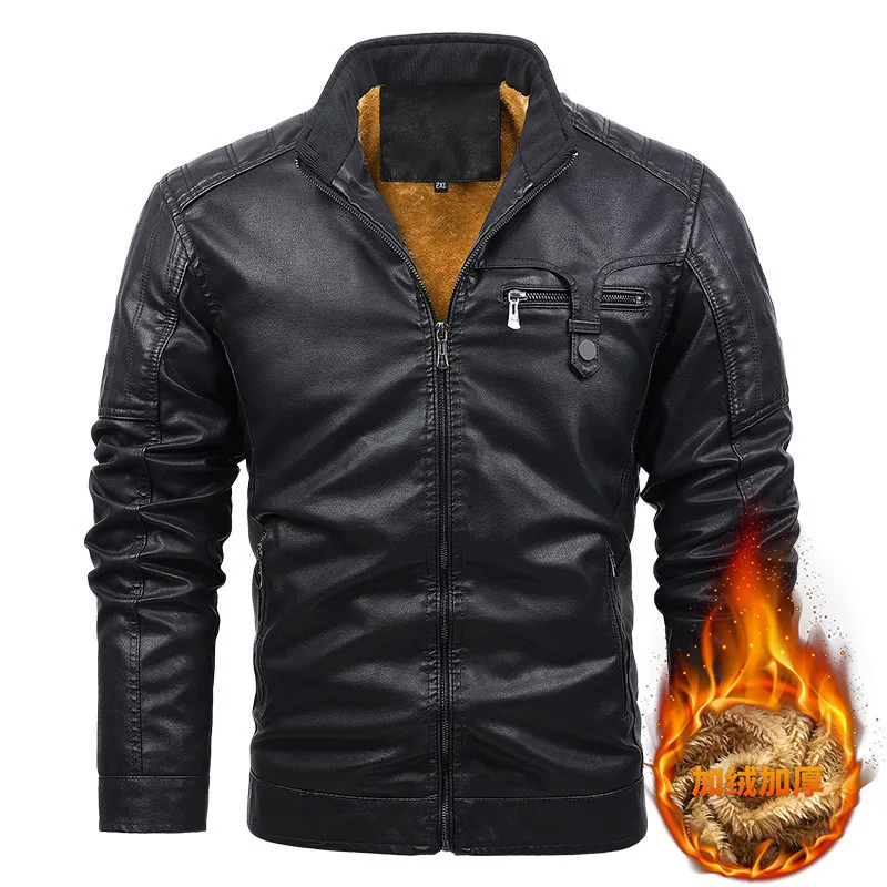 

Winter Mens Leather Biker Jacket Men Plus Velvet Warm Thickened Motorcycle Leather Coat Man Fleece Autumn PU Leather Coats