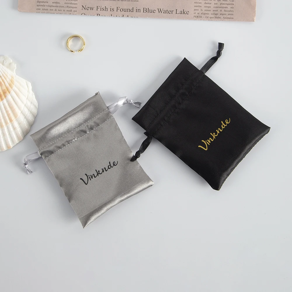 50-pack Satin Gift Bags Custom Logo Sack All size Watch Perfume Eyelashes Makeup Necklace Drawstring Pouches Jewelry Sachets