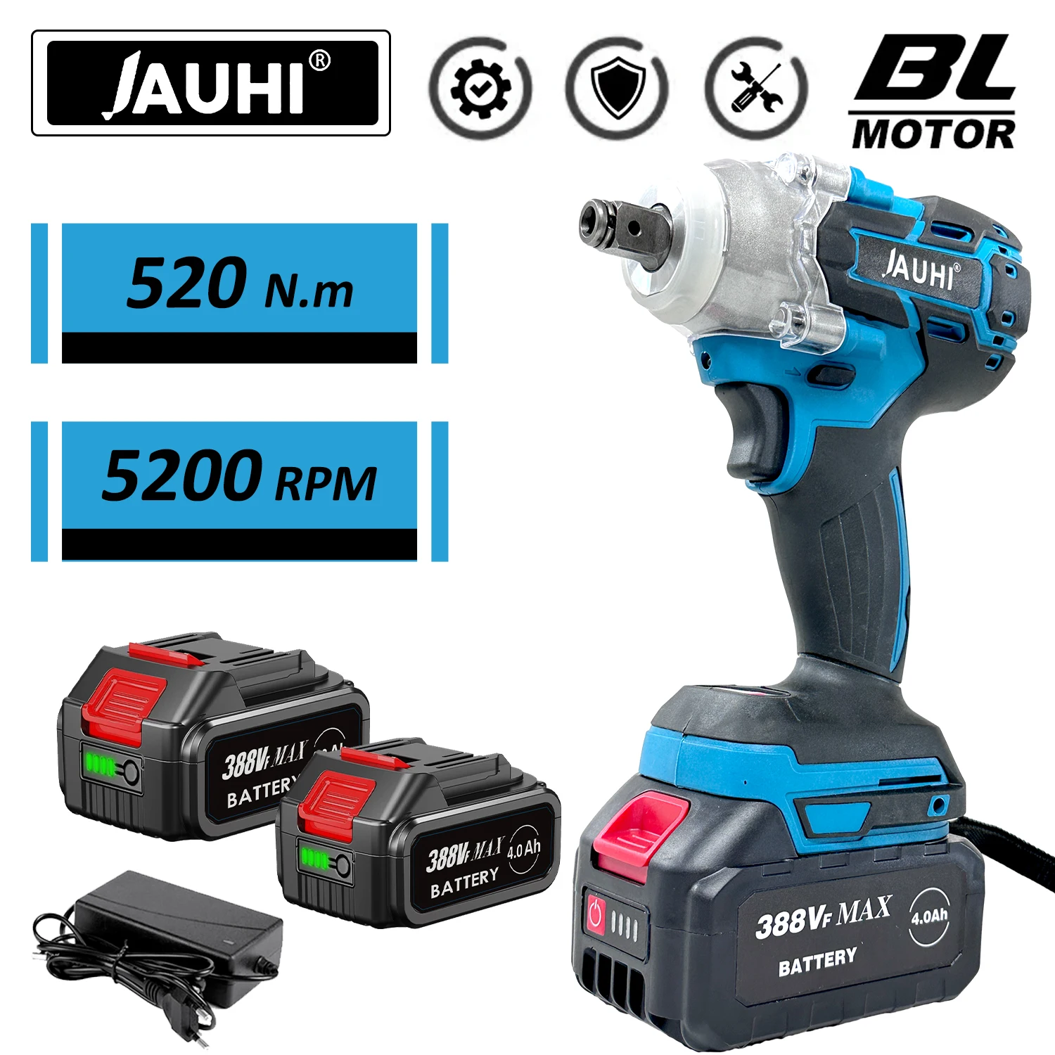 

520n.M Torque Brushless Electric Impact Wrench 1/2 In. Lithium-Ion Battery Cordless Wrench Power Tool For Makita 18v Batteries