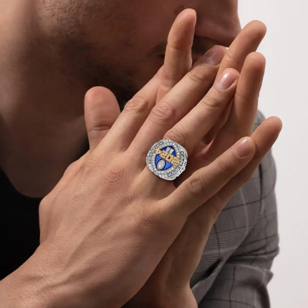 Winner Keepsake Ring Football Championship Ring Necklace Set with Cubic Zirconia Pendant League Winner Trophy for Football