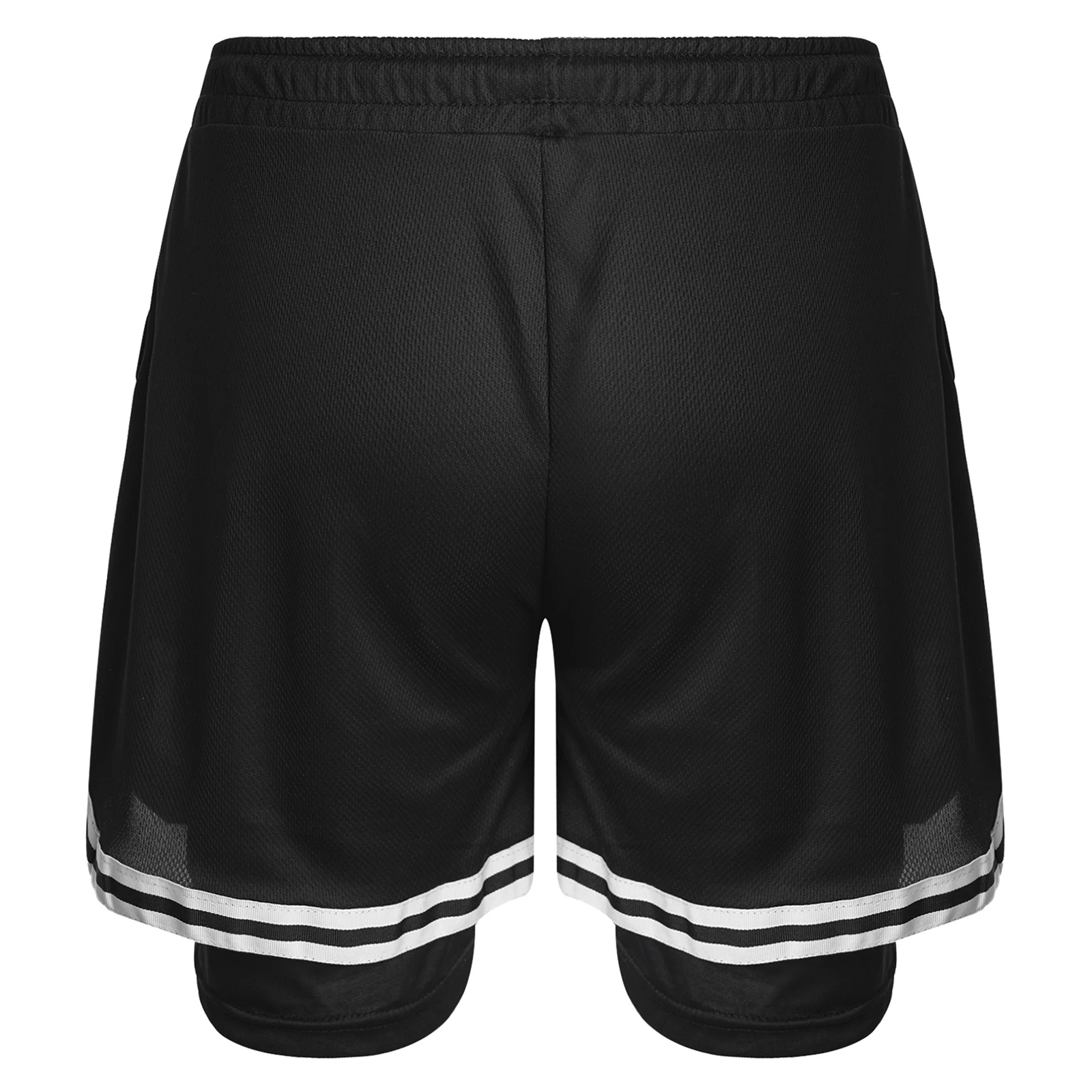 FEESHOW Children Boys Sport Shorts Built-in Leggings Drawstring Shorts Kids Running Basketball Athletic Cycling Training Clothes