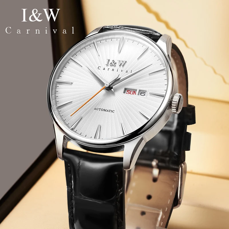 

IW Luxury Brand Men Mechanical Watch 2024 New Fashion Genuine Leather Fully Automatic Men Watch Weekly Calendar Display Reloj