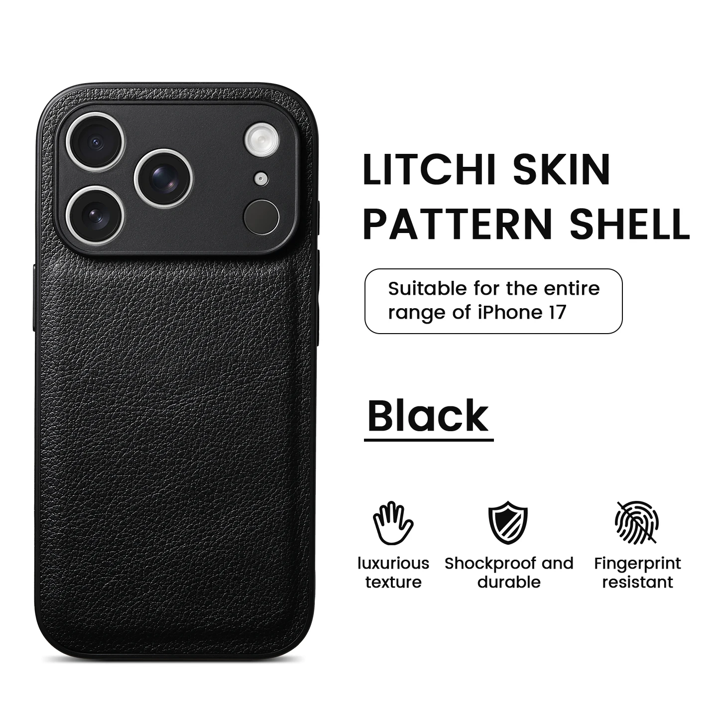 Luxury Lychee Pattern Leather Shockproof Phone Case - Solid Color Cover