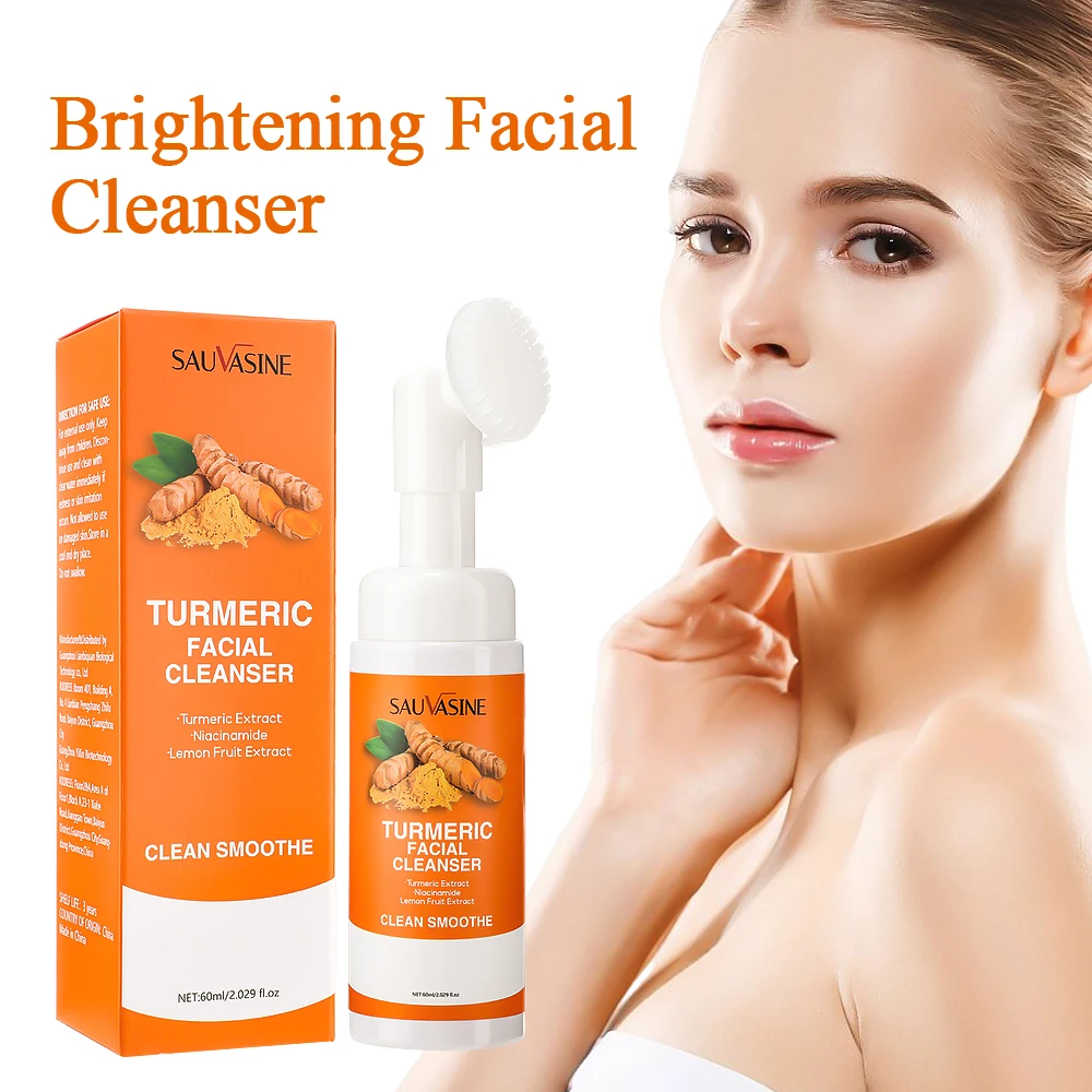 Turmeric Cleanser Anti Acne Oil Control Blackhead Remover Skin Cleansing Brightening Rejuvenation Face Wash Foam Face Cleanser