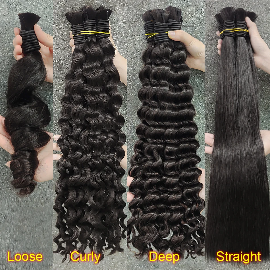 Deep Wave Boho Braids Human Hair Bulk 50g/100g 100% Human Hair Braiding Hair Extensions No Weft Brazilian Curly Braiding Hair 1