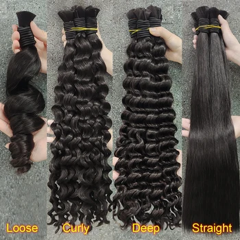 Deep Wave Boho Braids Human Hair Bulk 50g/100g 100% Human Hair Braiding Hair Extensions No Weft Brazilian Curly Braiding Hair 1