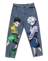 Harajuku Anime New Hunter x Hunter Graphic High Waist Jeans wide leg jeans Streetwear Y2K Jeans for Men Women Wide Trouser Pants 1