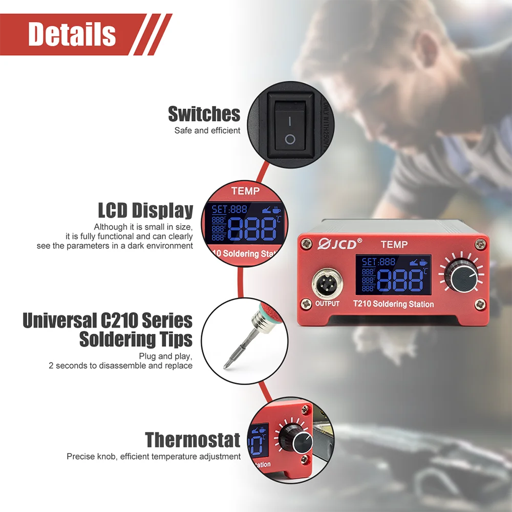 75W Digital Soldering Iron Station Soldering Tips Welding Rework Station OLED Te