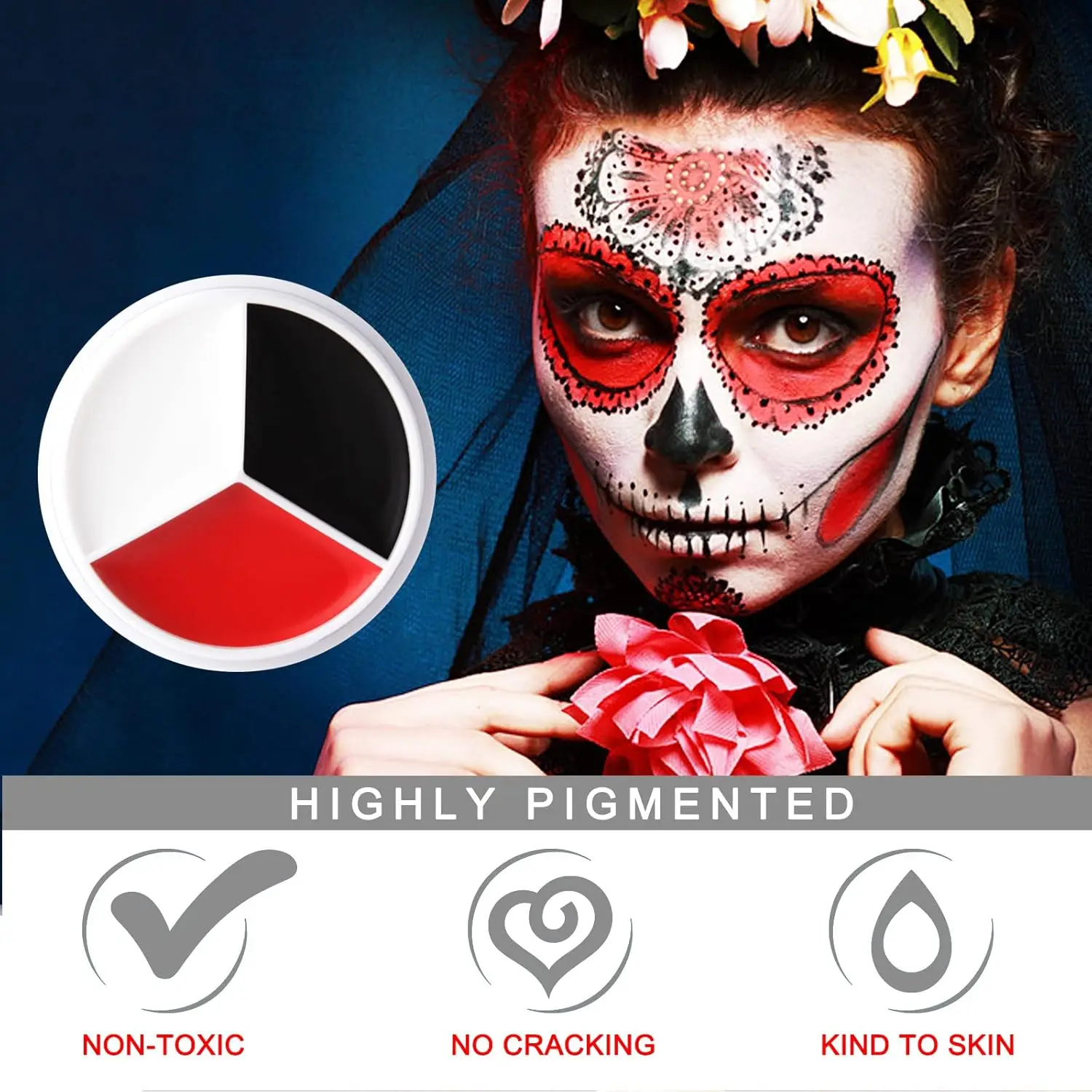 Halloween Makeup Palette Face Body Paint Makeup Wheel White Black Red Waterproof Zombie Skeleton Cosplay Makeup Face Painting 3