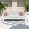 Patio Furniture Metal Couch, 3-Seat All-Weather Modern Aluminum Outdoor Sofa Chair w/ 5 Inch Cushions, White and Light 1