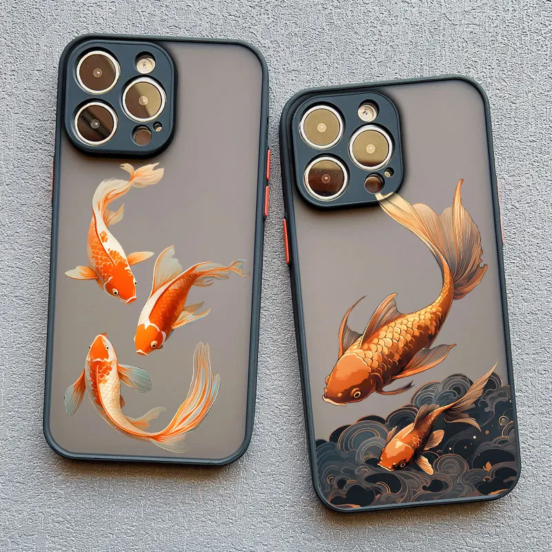 Elegant Fish Carp Sea Wave Phone Case - Artistic Back Cover Design