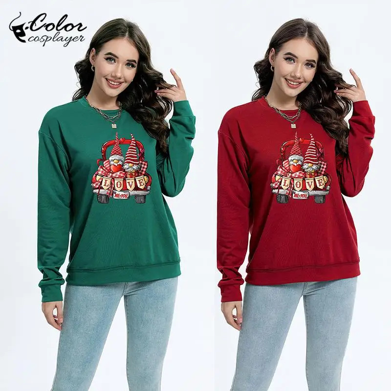 

Color Cosplayer Green Christmas Sweatshirt Couple Xmas Cosplay Costume Adult Holiday Party Pullover Crewneck Carnival Clothing