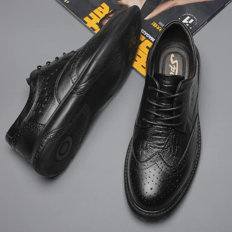 British Style High End Leather Shoes Mens New Pointed Oxford Shoes Lace Up Genuine Leather Moccasin Business Formal Casual Shoes 4