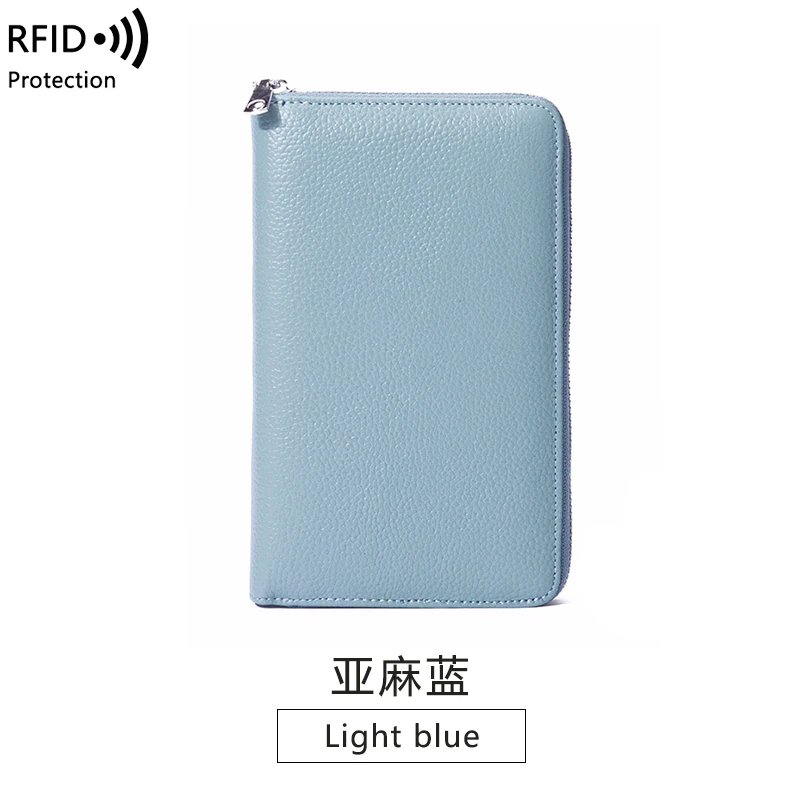 RFID Anti-Theft Cowhide Leather Wallet - Premium Long Passbook Clutch with Large Capacity