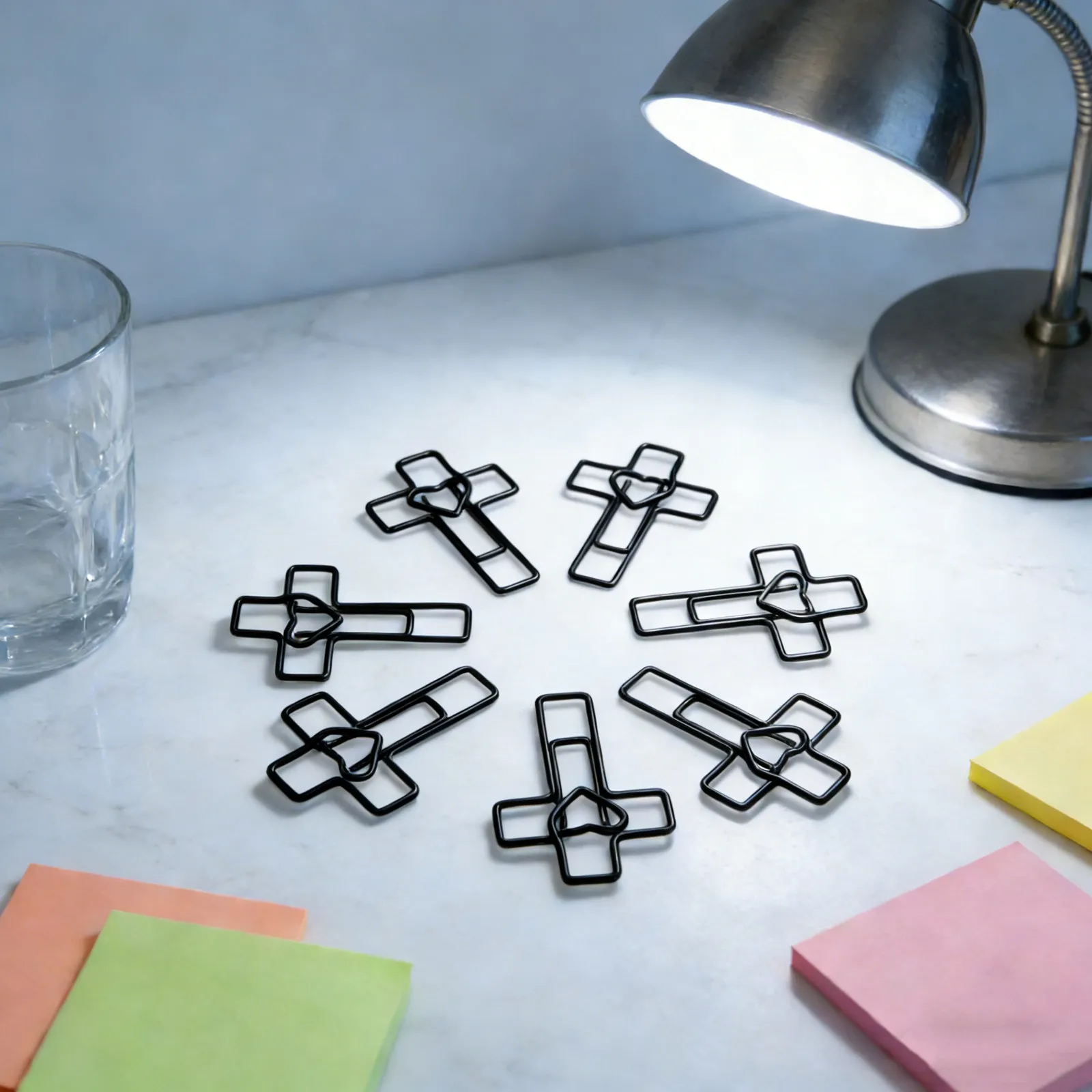 100Pcs 금속 하트 크로스 종이 클립 십자가 모양의 성경 연구 용품 예수 북마크 기독교 문구 장식 클립