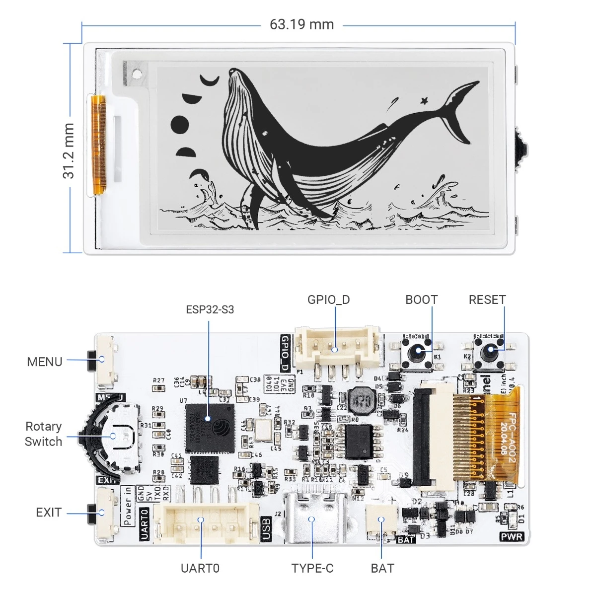 CrowPanel 아두이노 ESP 마이크로파이썬용 SPI 인터페이스 구동, 2.13 인치 전자 종이 전자 잉크, 122x250 ESP32-S3 HMI 디스플레이, 흑백