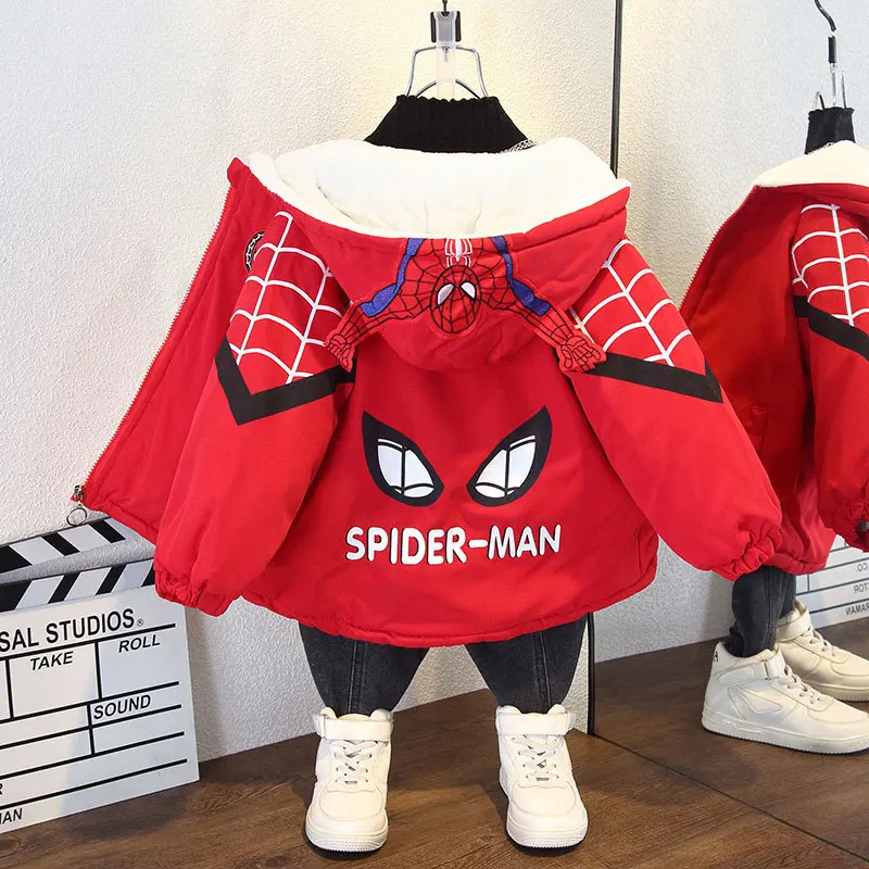 

Winter Children's Wear Baby Girl Boy Thicken Warm Frozen SpiderMan Cartoon Coat Long Sleeve Cotton Hooded Jacket Kids Outerwear