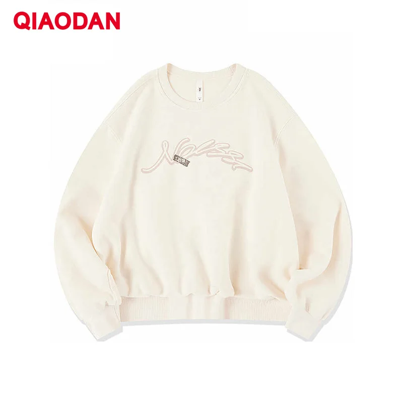 QIAODAN 여성용 스포츠 운동복 2026 봄 캐주얼 긴팔 탑 레터 프린트 루즈 통기성 풀오버 LWD12241936