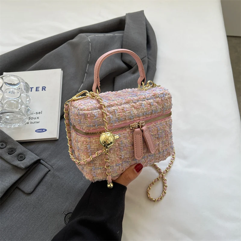 Fashion Plaid Print Tweed Crossbody Bag for Women Casual Versatile Female Shopping Chain Shoulder Pack Large Capacity Handle Bag