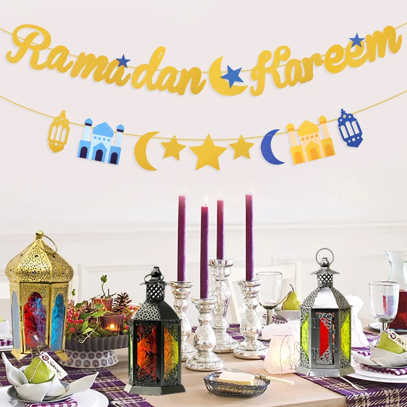 Froiny Ramadan Mubarak Bunting Triangolo Rosso Triangolo Eid Mubarak Banner Decorazione del Partito Islamico Musulmano per Decorazione del Partito Ramadan Kareem