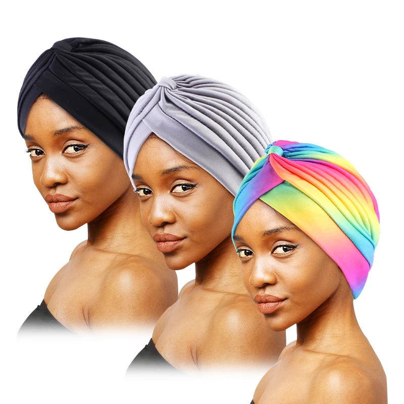 3PCS/LOT African Fashion Print Women Twist Stretch Turban Muslim Pleated Hat Islamic Modal Hijab Bonnet Colorful Chemo Hat plain soft smooth solid cotton modal jersey hijab shawls high quality wrap beach summer bufandas ramadan muslim sjaal 170 70cm