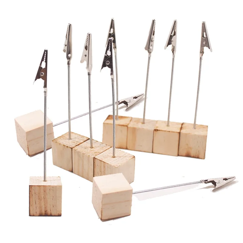 10PCS/Set Portable Wooden Place Card Holder Clips Wedding Place Card Holder Table Romantic Photo Memo Number Name Clips Base place card holders