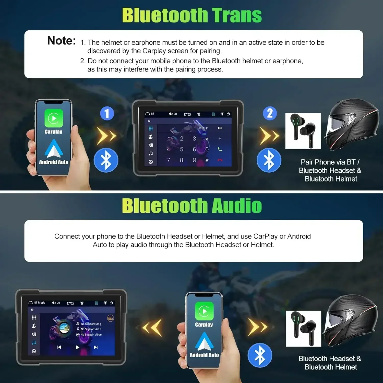 5 Inch Portable Mortorcycle Carplay Screen Wireless Carplay Android Auto GPS Navigation 1080P Dual Camera Video Recorder DVR