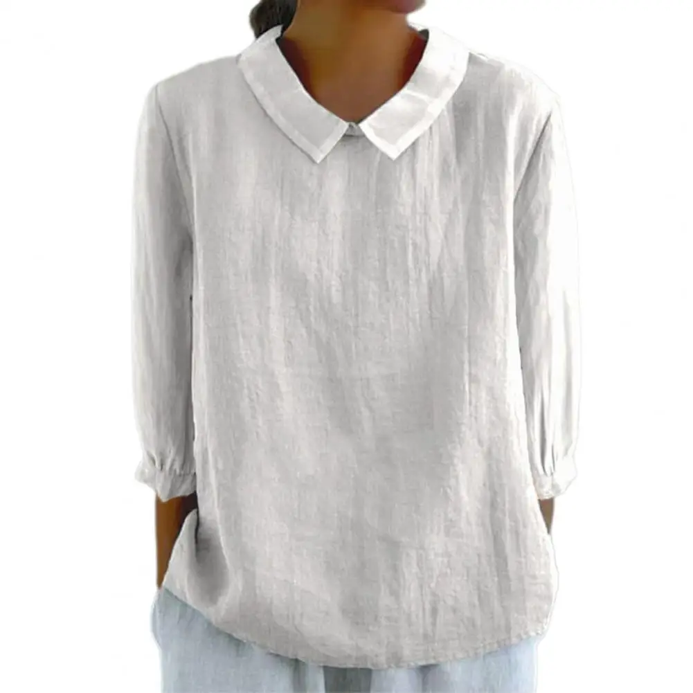 

Женский топ из мягкой ткани, однотонная женская рубашка с кукольным воротником, свободный крой, пуловер с рукавом 3/4, топы для повседневной носки