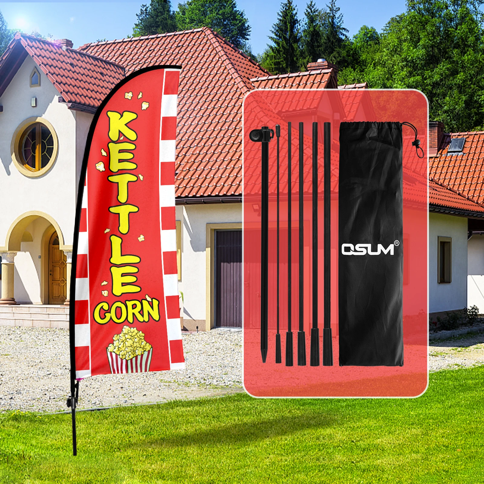 Fsflag Kettle Corn Feather Flag,7 Ft Tall Business Windless Flag Signs Con Pole Kit E Ground Spike Banner