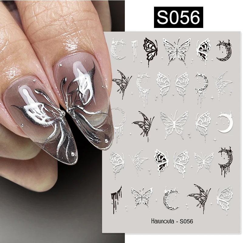 Harunouta Sliver 3D Nail Stickers Mirror Metal Sun Moon Star Butterfly Decals Geometry Abstract Line Adhesive Nail Sliders Decor
