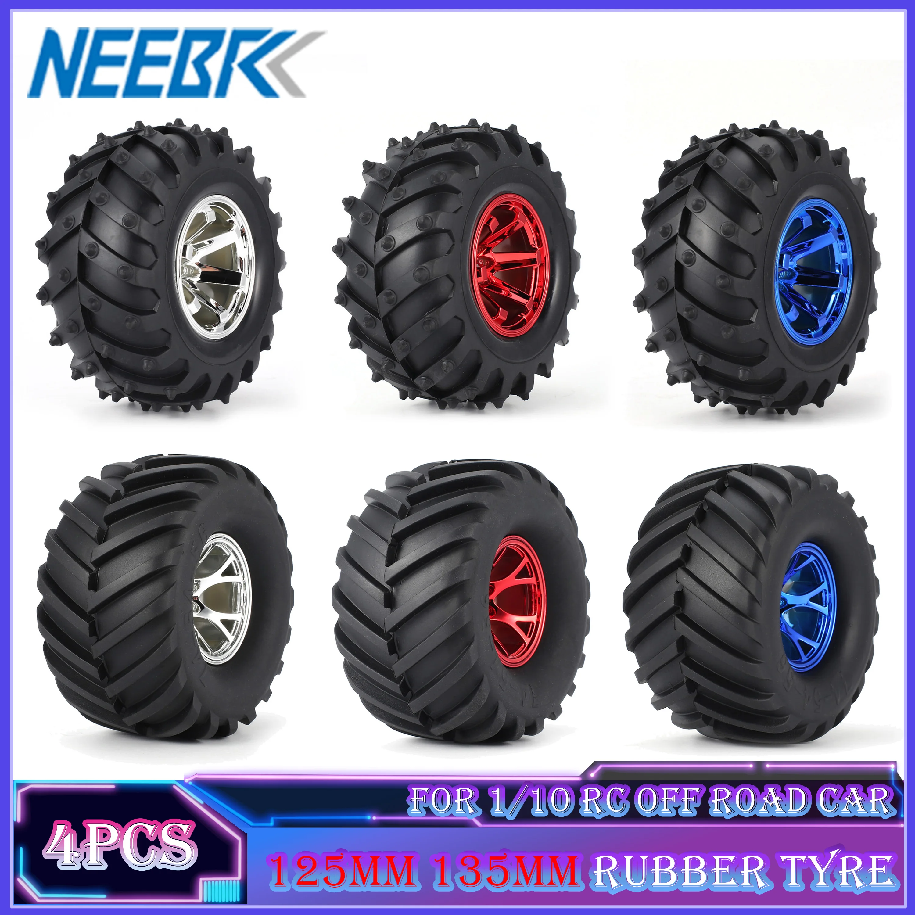 

4PCS 125mm 135mm Wheel Tire Rim Rubber Tyre Plastic ABS Car Hub for 1/10 Rc Monster Truck Off Road HPI HSP Savage XS TM Flux LRP