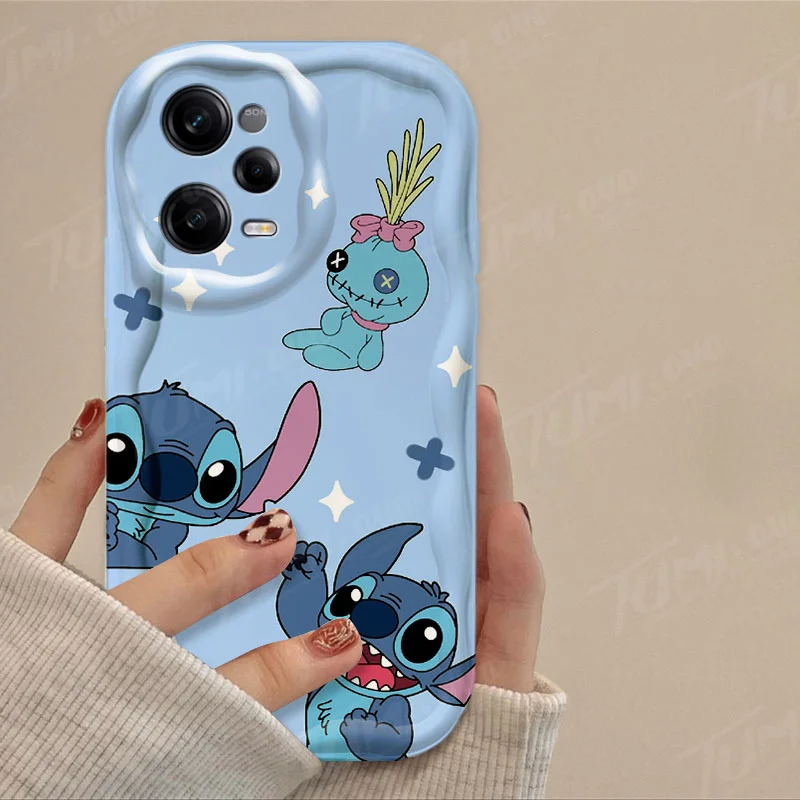 Cartoon Disney Stitch 3D Wave Case For Xiaomi Redmi Note 13 12 Pro Plus Turbo Speed 12S 12R 11 11S 10 10S 9S 7 8 9 Pro Max Cover