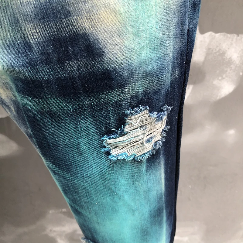 2023 Skinny Broken Hole Painted Biker Jean Fashion Street Slim Fit Denim Motorcycle Pants Mens Jeans Men Punk Straight Jean 4