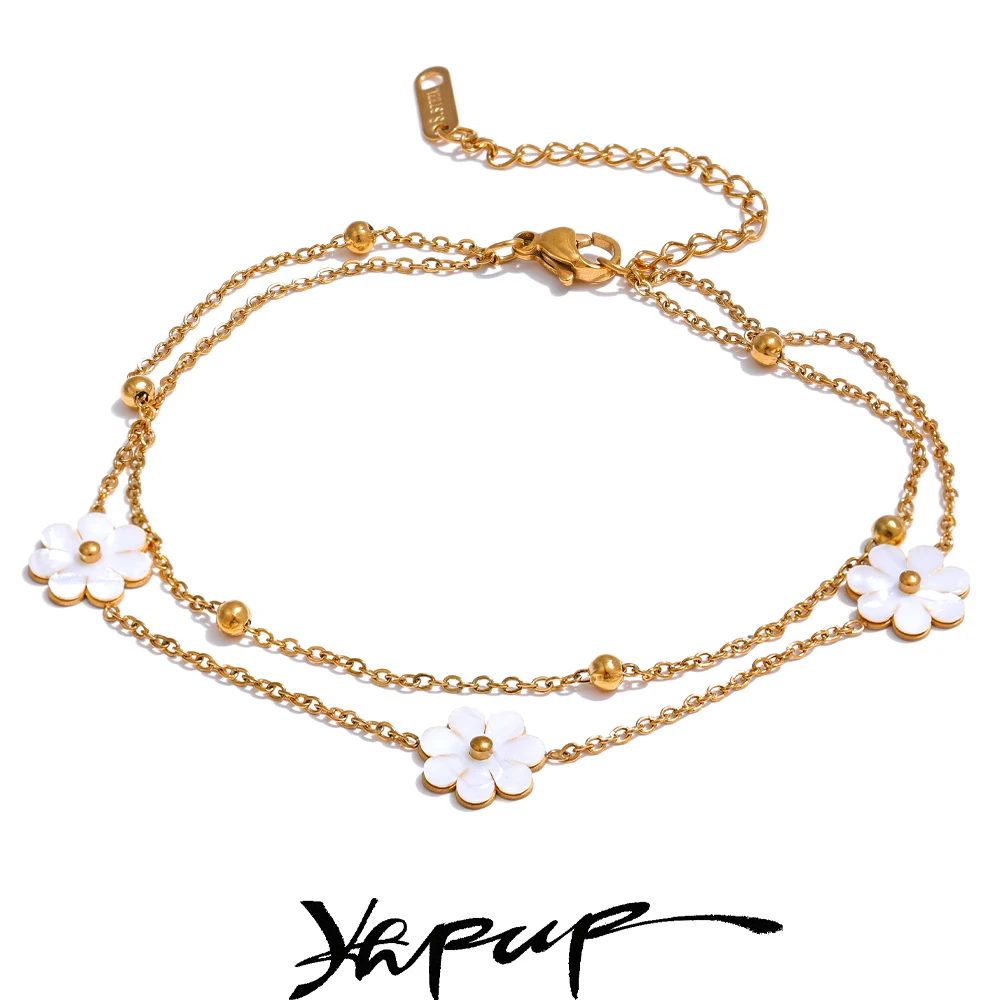 Yhpup Necklace Anklet Double Layer Chain Plant Charm Jewelry