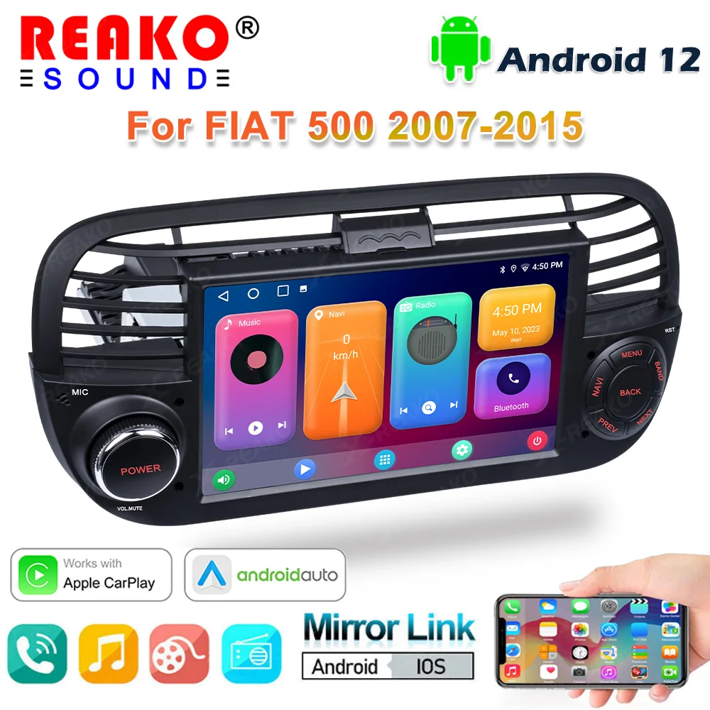 Reakosound Carplay Autoradio Android Per Fiat 500 2007-2015 Lettore Multimediale Sistema Intelligente Unità Principale Navigazione Stereo