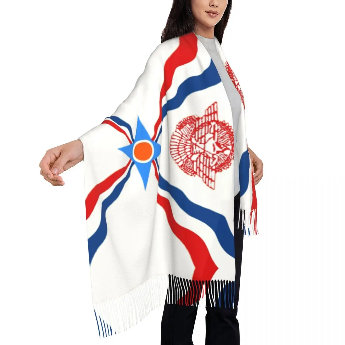 Personalized Printed Assyrian Suryoyo Flag Scarf Women Men Winter Fall Warm Scarves Syriac Aram Shawls Wraps 4