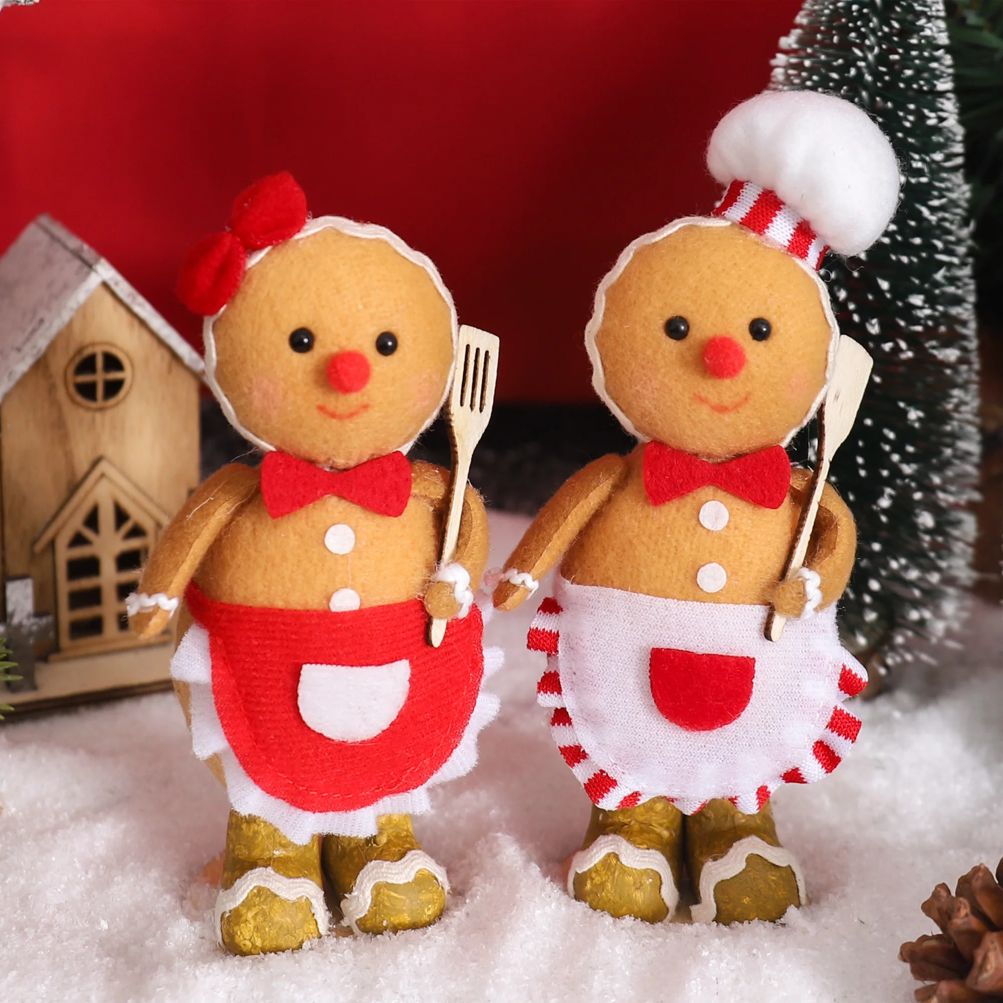 Christmas Plush Gingerbread Dolls Chef Gingerbread Man Desktop Ornaments For New Year Party Festival Gift Home Supply Decor
