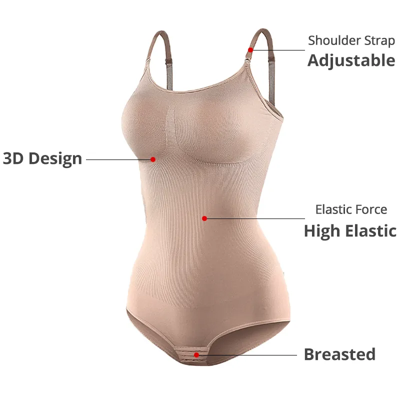 New Women V Neck Spaghetti Strap Bodysuits with Padded Body Suits Open  Crotch Shapewear Slimming Body Shaper Smooth Out Bodysuit - AliExpress