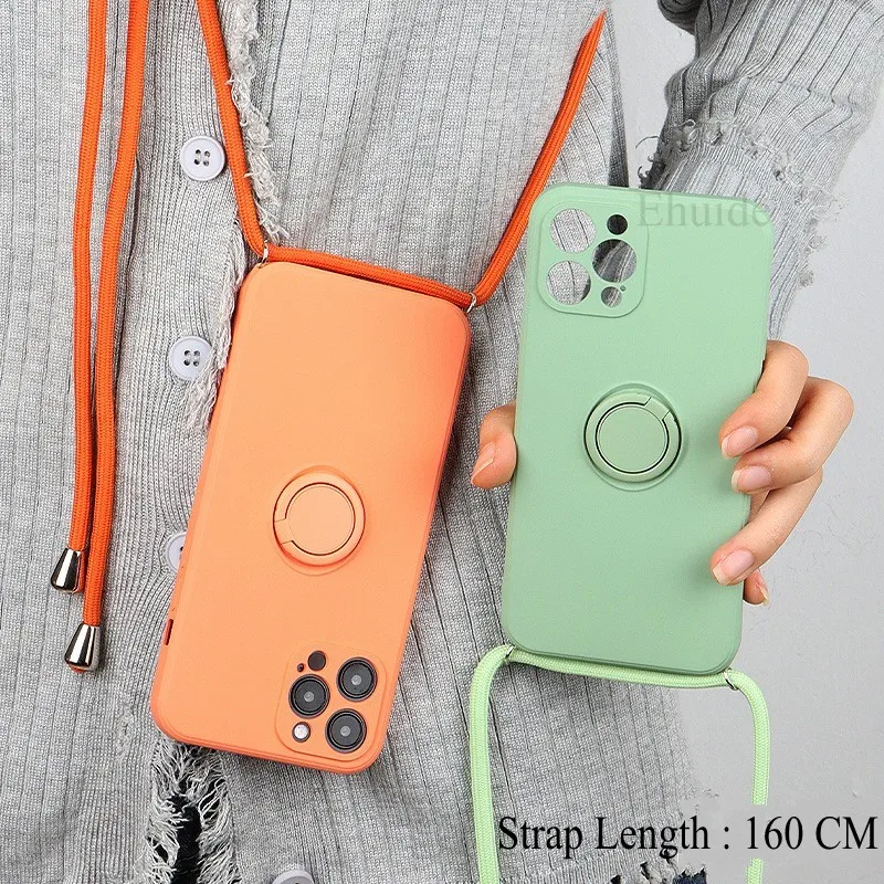 Magnetic Ring Holder Strap Crossbody Lanyard Stand Case Cover