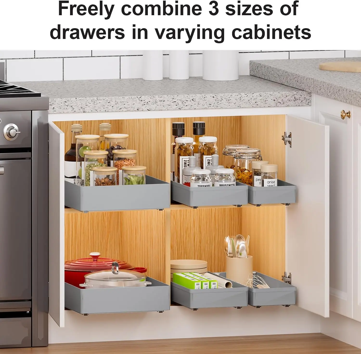 1Pcs/3Pcs Kunststoff Küche Waschbecken Lagerung Rack Gewürz Rack Dish Pull-Out Lagerung Rack Schublade Schrank ausziehenden Korb Organizer – Detail 9